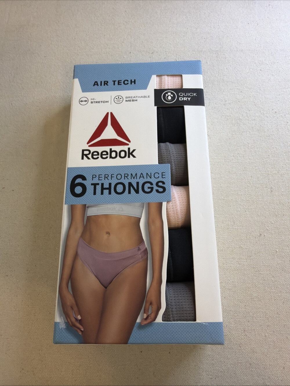 Reebok 6 Performance Thongs Air Teck Quick Dry NIB Size 2XL Multi-Color